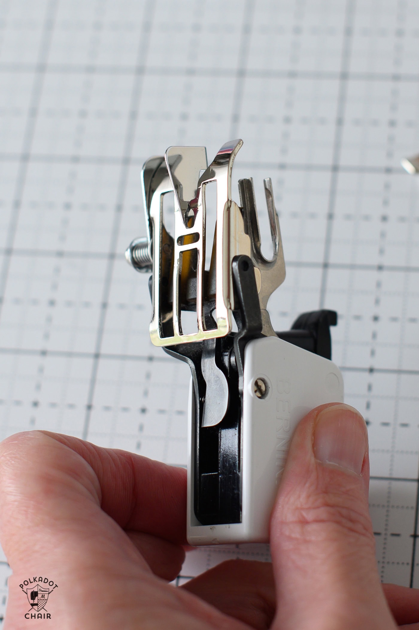 walking foot on white cutting mat