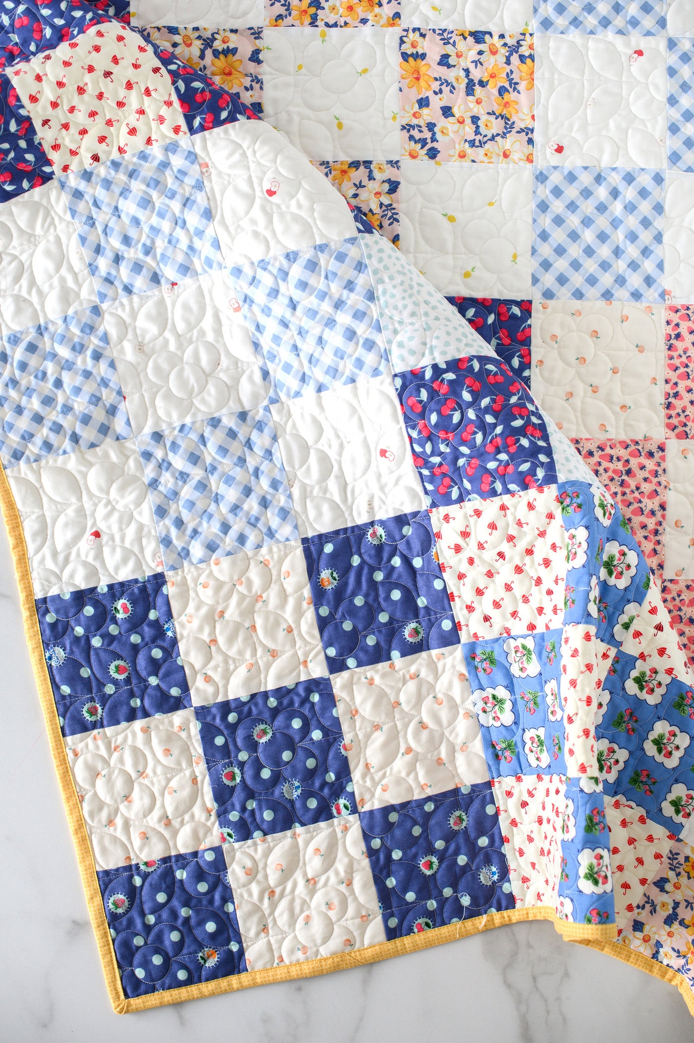 close up of patchwork quilt