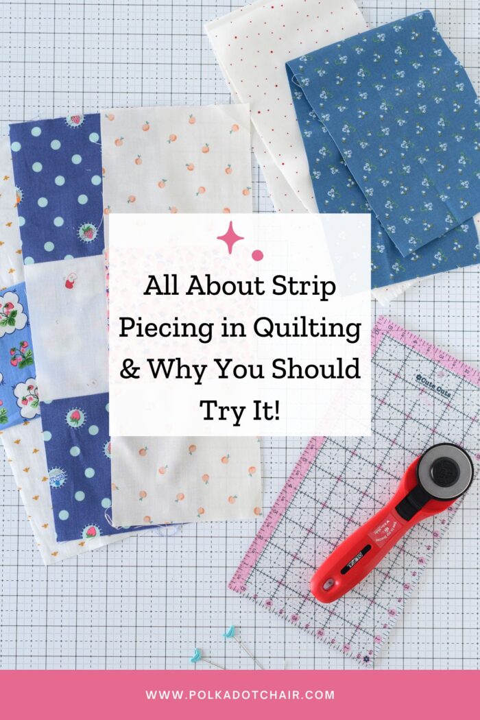 various pieces of fabric and quilting notions on white cutting mat