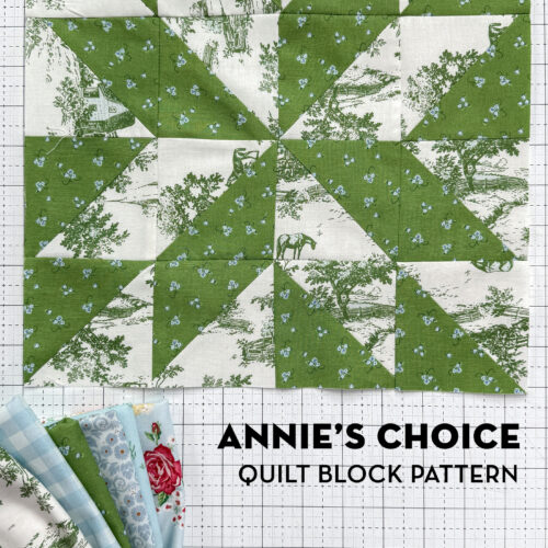 green and white quilt block on white cutting mat