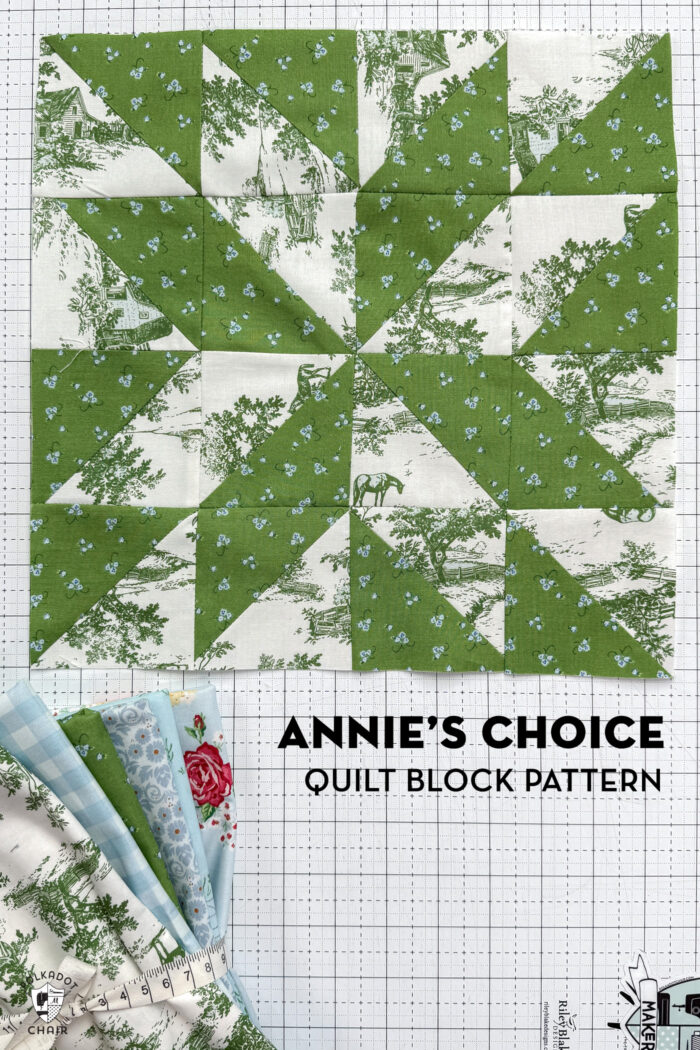 green and white quilt block on white cutting mat