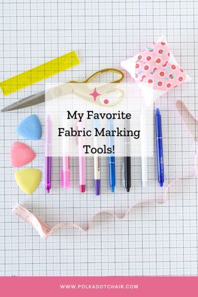 several sewing notions on white cutting mat with text overlay