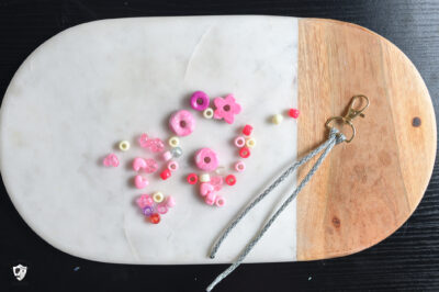 beads on cutting board