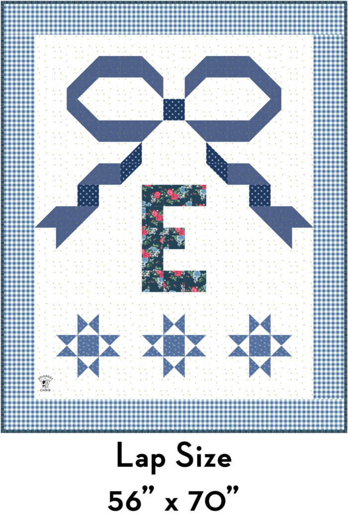 diagram of blue quilt with letter E
