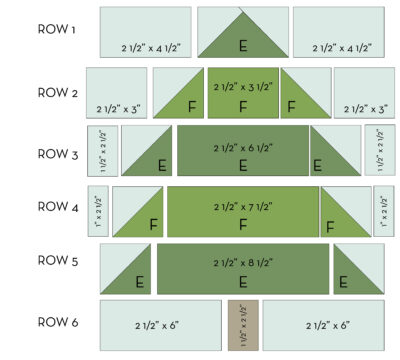christmas tree block illustrations in green and blue