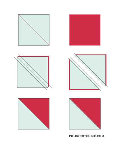 christmas gift quilt block illustrations in blue, green and red