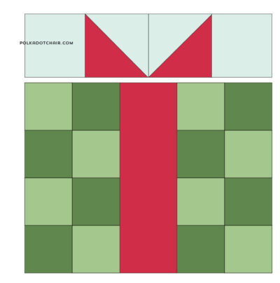 christmas gift quilt block illustrations in blue, green and red