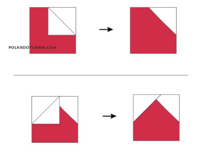 stocking quilt block illustrations in pink, red and mint