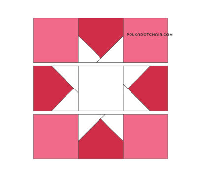 stocking quilt block illustrations in pink, red and mint