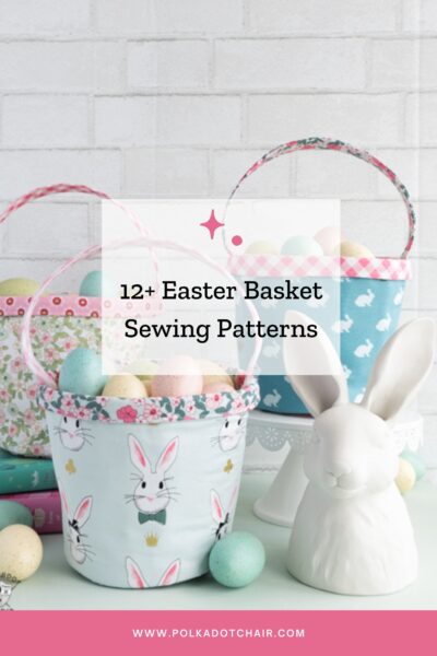 Blue mini easter baskets and bunny vase on white table