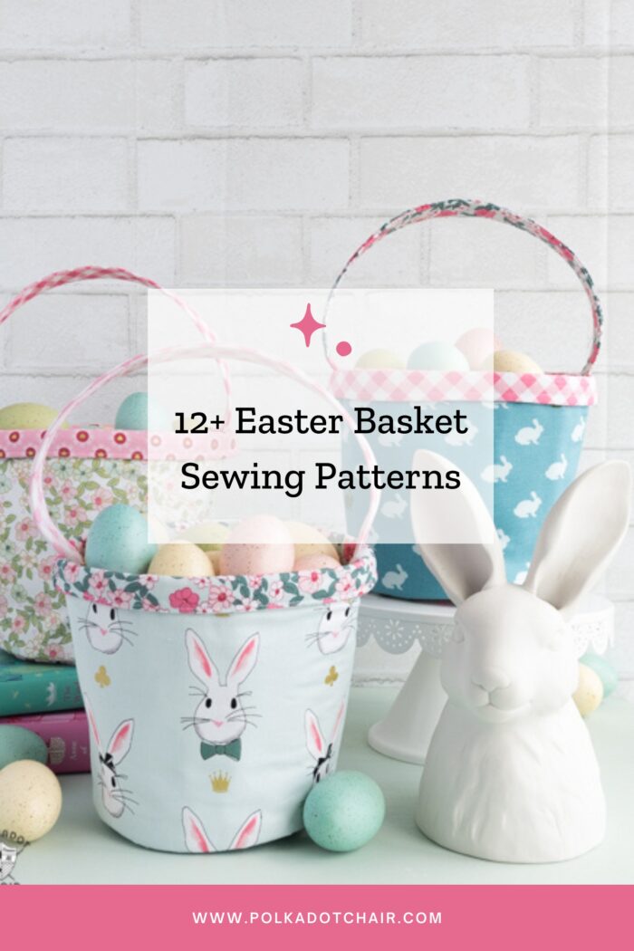 Blue mini easter baskets and bunny vase on white table