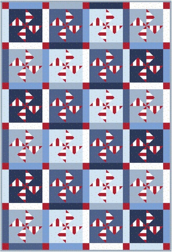 red white and blue version of the Sparkler Swirl quilt pattern