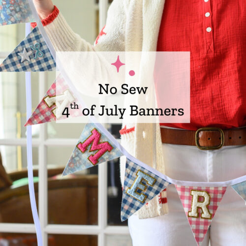 Colorful 4th of July banners with patriotic patterns and letters for celebrating Independence Day. P.