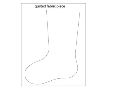 black and white illustration of quilted stocking construction process