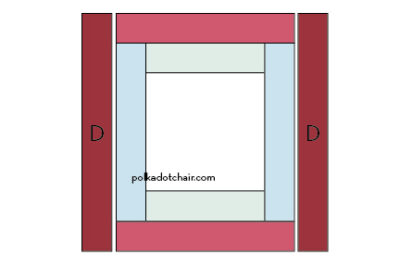 diagram of courthouse step block construction in white, blue and reds