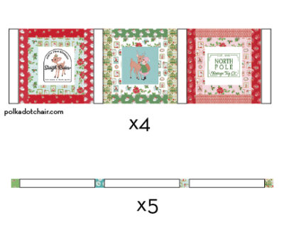 diagram of quilt construction with christmas quilt blocks and sashing strips