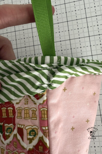 close up of bow attachment on stocking