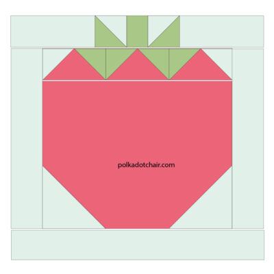 strawberry quilt block illustration diagram in pink, green and light blue