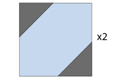 blue and gray construction illustration of quilt block construction steps
