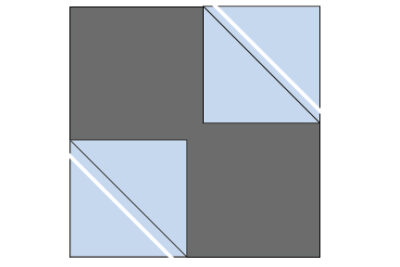 blue and gray construction illustration of quilt block construction steps